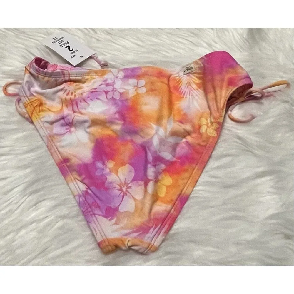 NEW HOBIE Girls Crochet High Neck 2 Piece Bikini Tie Dye Pink Orange NWT